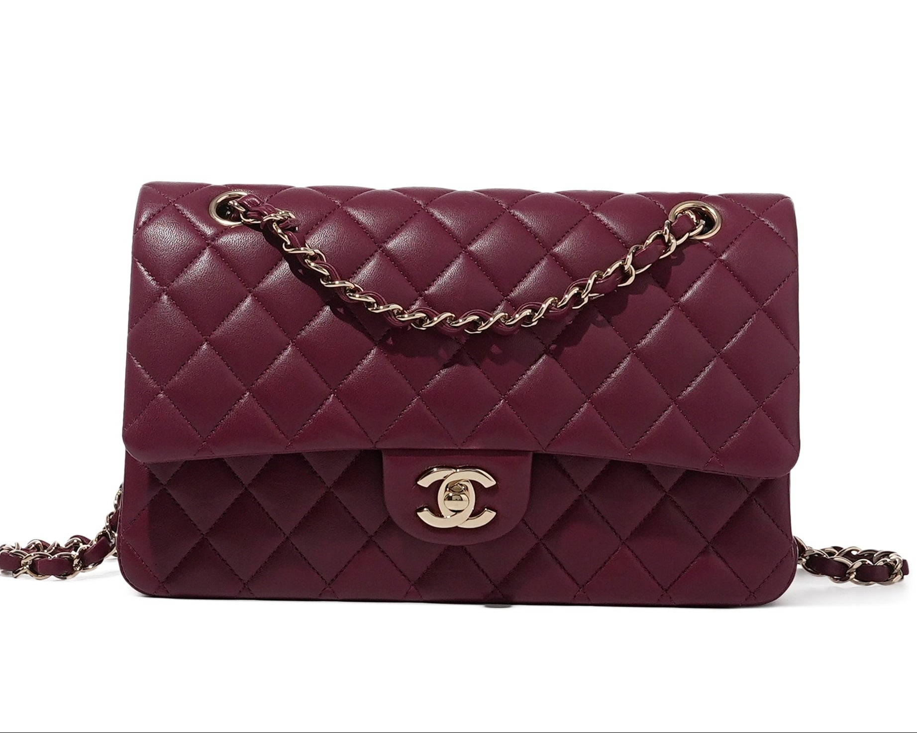 Chanel Burgundy Lambskin Classic Flap Bag Gold Hardware