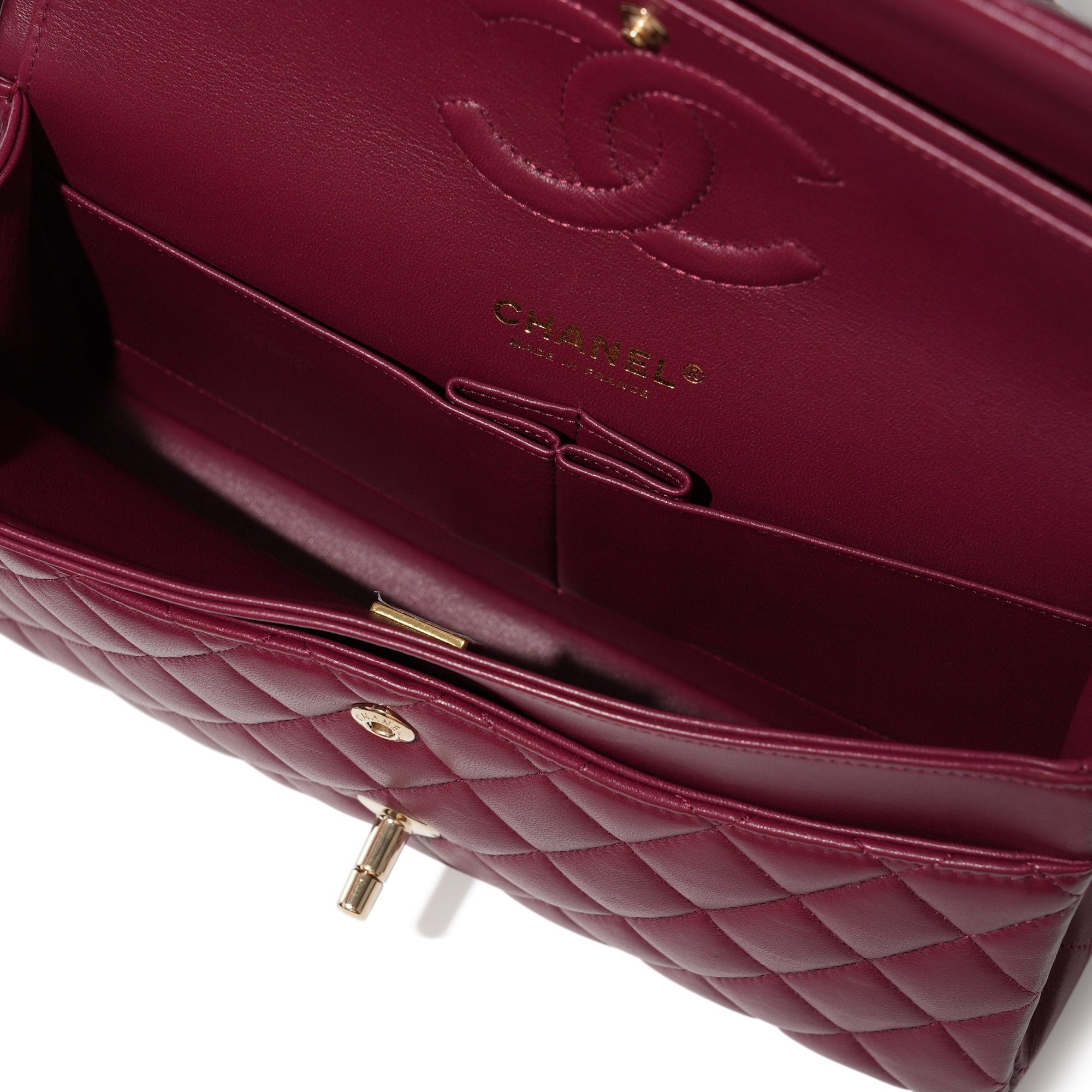 Chanel Burgundy Lambskin Classic Flap Bag Gold Hardware
